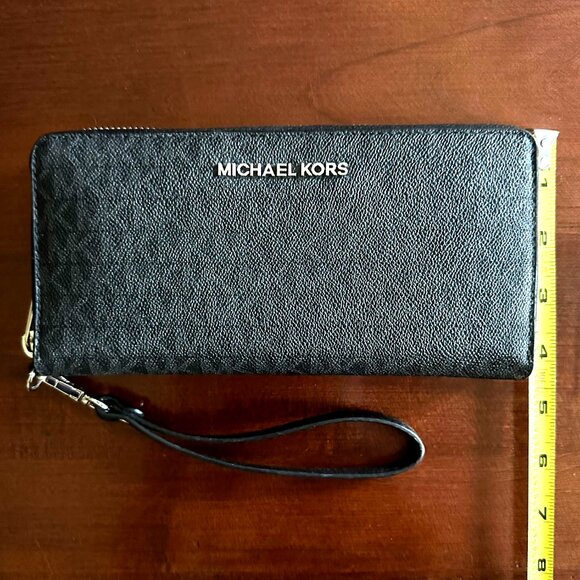 Michael Kors Large Jet Set Continental Multifunction Wallet Wristlet Black/Gray - Picture 7 of 8